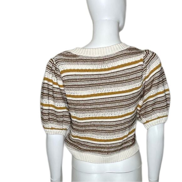 House of Harlow 1960 Women's Metallic Thread Striped Puff Sleeve Cardigan sz XS - Picture 3 of 4